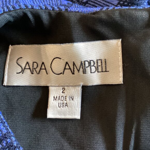 Sara Campbell Sheath Dress Size 2 Blue & Black Sleeveless Plaid Stretch Waist‎ - Picture 2 of 7